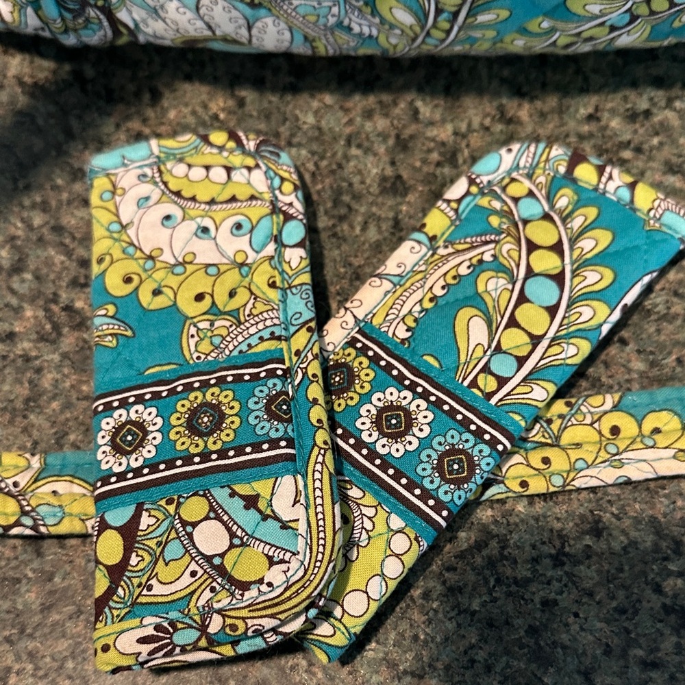 Vera Bradley Weekender Tote EUC Turquoise & Lime Paisley Extra Large Lots Pocket - Picture 10 of 11